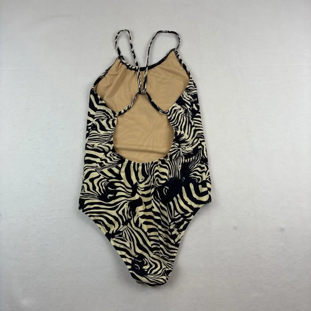 Crewcuts By J Crew Zebra Print Bathing Suit Girls Youth 16 One Piece Open Back - Picture 3 of 10